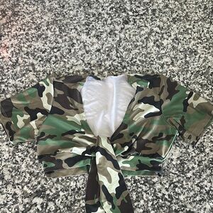 Camouflage Tie-Front Crop Top
